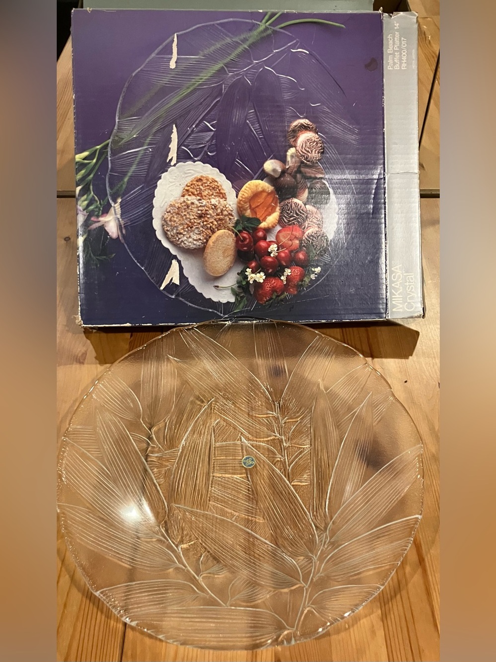Never Used Mikasa Crystal Palm Beach Buffet Platter 14” Hoya, Japan box worn